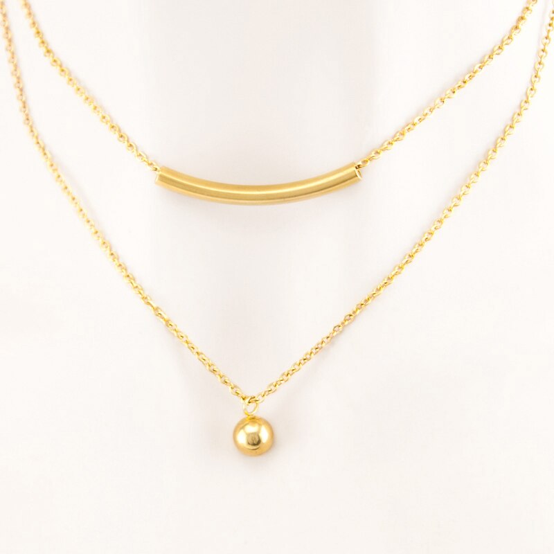 100% Stainless Steel Ball Tube Double Layer Chain Necklace collar choker For Women  Single Piece