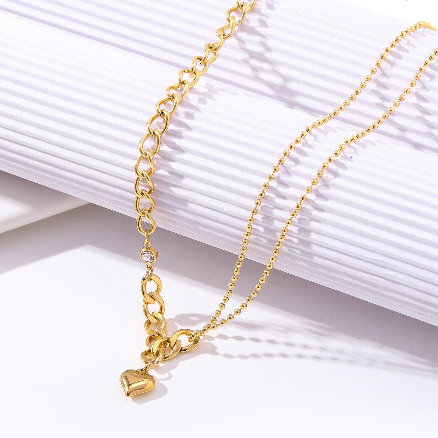 100% Stainless Steel Heart catch Necklace For Women Gold Color Metal Beads Chunky Duty Chain Choker collares de moda 2022 mujer