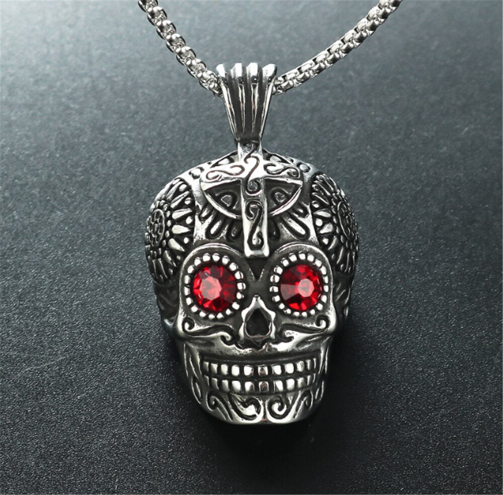 100% Stainless Steel Skull Head Titanium Steel Punk Pendant Necklace  Цепь На Шею Мужская  Goth Accessories
