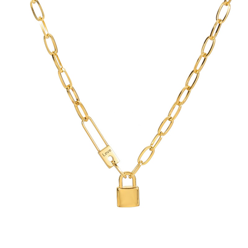 100% Stainless Steel lock catch Necklace For Women Gold Color Metal Lock Chunky Heavy Duty Chain Choker