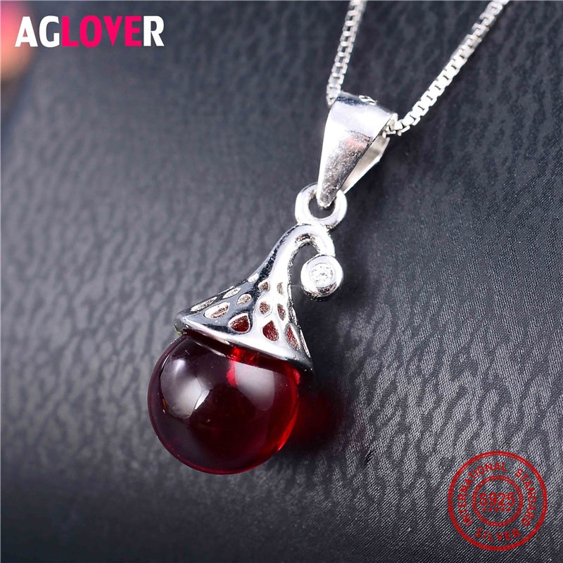 100% Sterling Silver 925 Water Drop Pendant Necklace with Round AAA Shiny Cubic Zircon Genuine Silver Women Jewelry