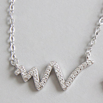 100% Sterling Silver Inl Crystal ECG Necklace Electrocardiogram Charms Wave Pendants Necklaces Heartbeat Bijoux
