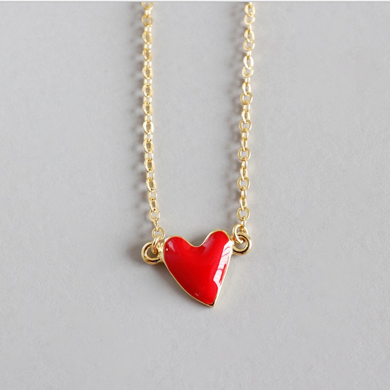 100% Sterling Silver Necklace Enamel Red Heart Love Texture Pendant&Nnecklace Wedding Jewelry Birthd Gift