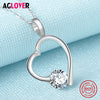 100% Sterling Silver Necklaces AAA Crystal Woman Charm Heart Pendant Necklace Female Jewelry