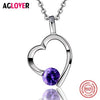 100% Sterling Silver Necklaces AAA Crystal Woman Charm Heart Pendant Necklace Female Jewelry