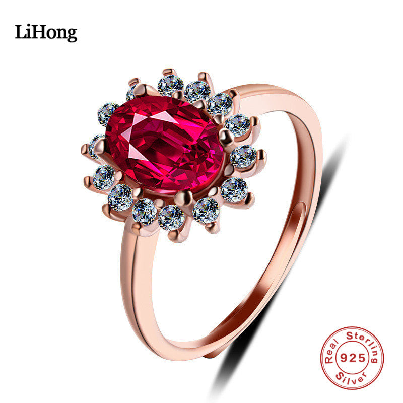 100% Sterling Silver Rings Ruby Man Made Ring Wedding Rings Rose Gold Woman Jewelry