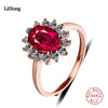 100% Sterling Silver Rings Ruby Man Made Ring Wedding Rings Rose Gold Woman Jewelry