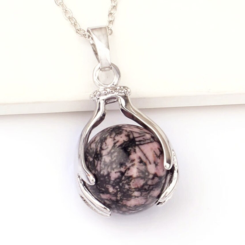 100-Unique 1 Pcs Silver Plated Hand Shape with Rhodonite Stone Bead Pendant Link Chain Necklace For Gift
