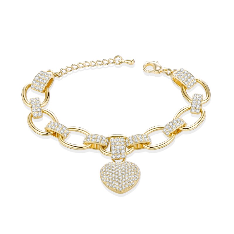 100% Zircon CZ Miami Cuban Link Chain Bracelet for Women  Bling Bling Iced Out Heart Charm Bracelets Street Jewelry