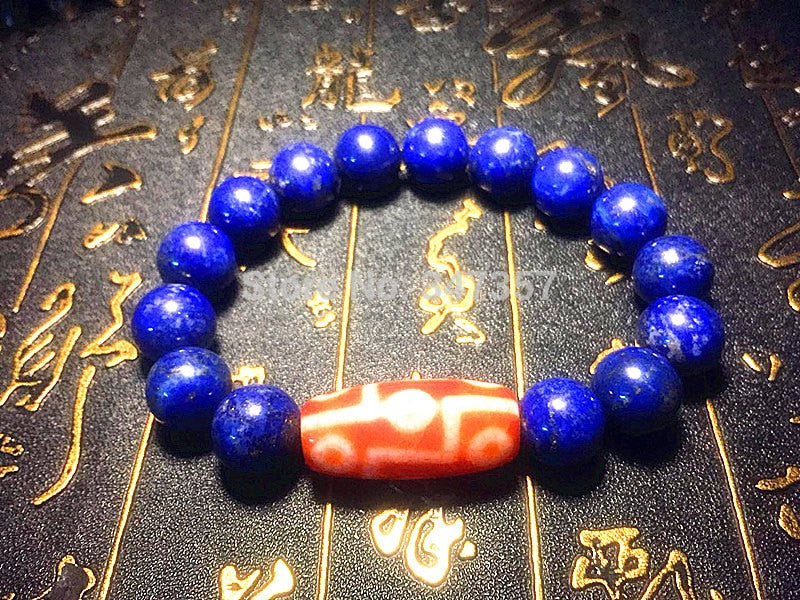 100% natural lapis lazuli 12mm ball agate red DZI string bracelet men&women jewelry 9 eyes lotus and other patterns optional