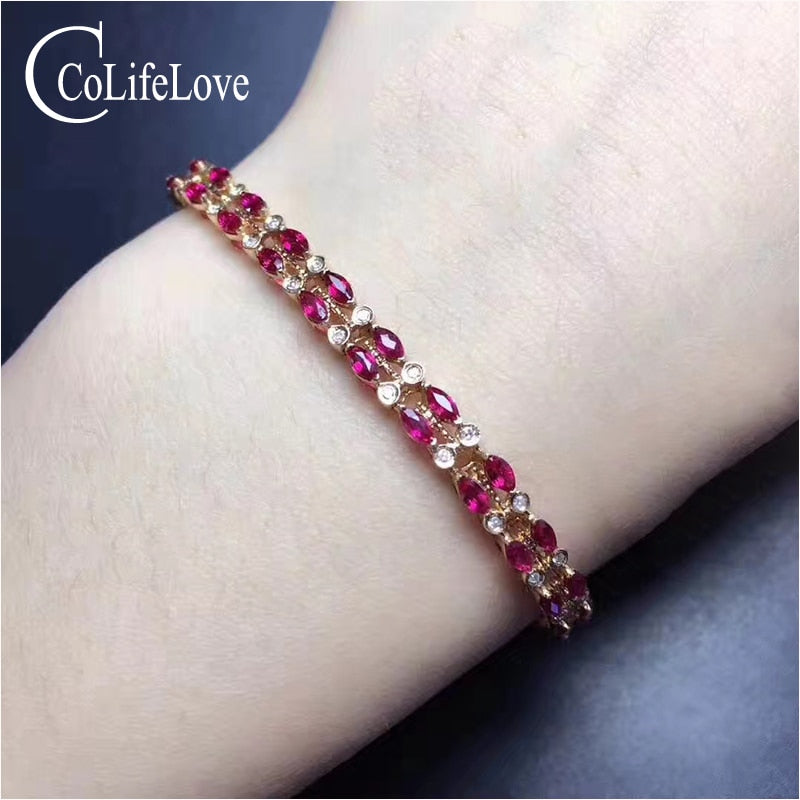100% natural ruby bracelet for party 30 pcs blood red ruby wedding bracelet rose gold color 925 sterling silver ruby jewlry