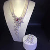 100% real cultured fresh water pearl necklace and drop earring jewerly set 925 silver flower multi layers party necklace