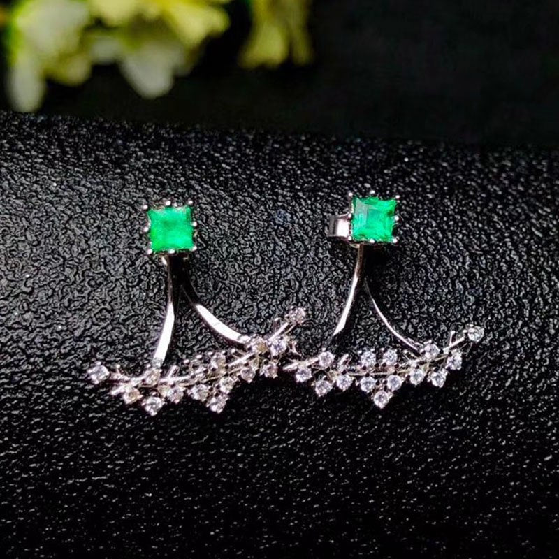 100% real emerald stud earrings for wedding 3 mm*3 mm VS grade emerald silver earrings solid 925 sterling silver emerald jewelry