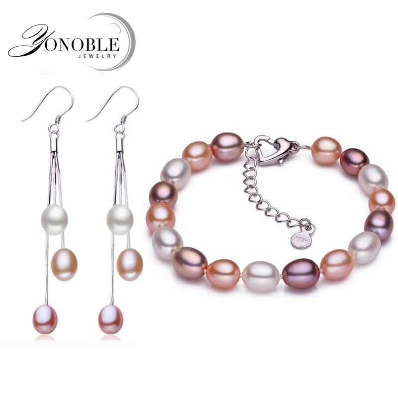 100% real natural pearl jewelry sets for women, pearl bracelet earring 925 sterling silver jewelry sets birthd gift