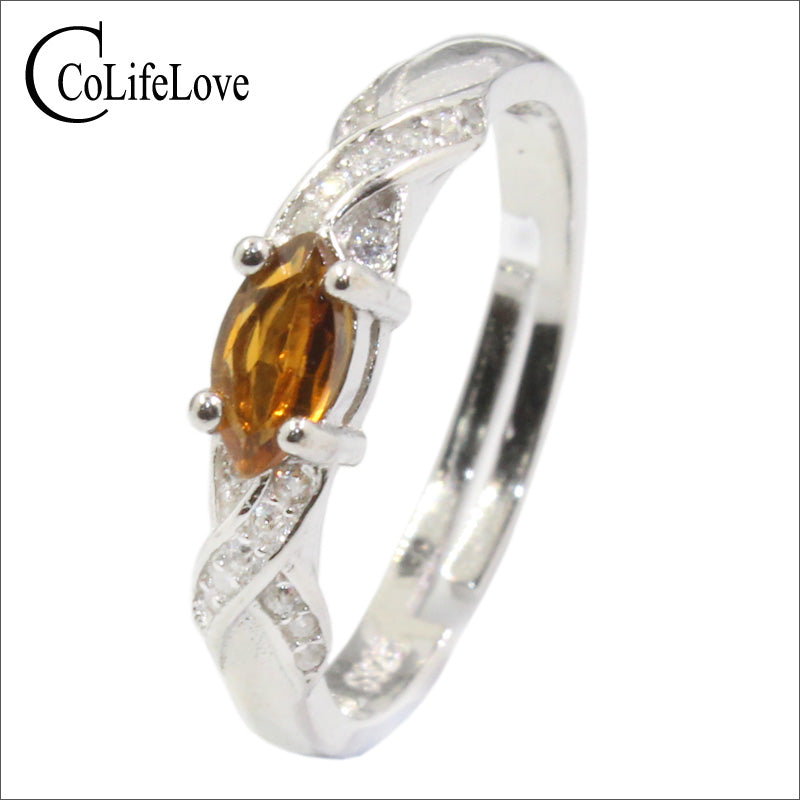 100% real natural tourmaline silver ring 3 mm * 6 mm marquise cut yellow tourmaline ring solid 925 silver tourmaline jewelry