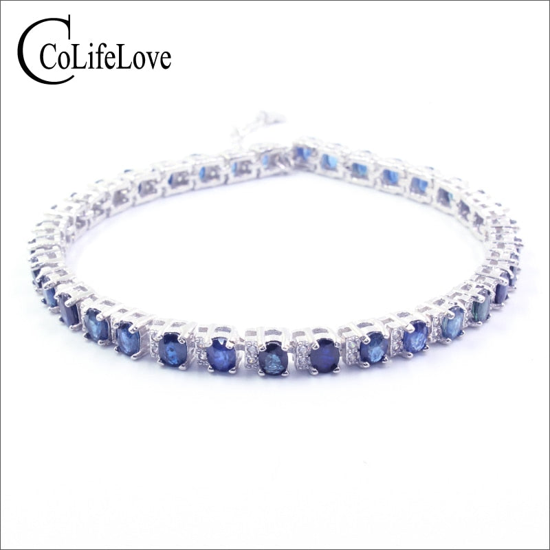 100% real silver sapphire bracelet for party 35 pcs natural sapphire gemstone bracelet solid 925 silver sapphire jewelry