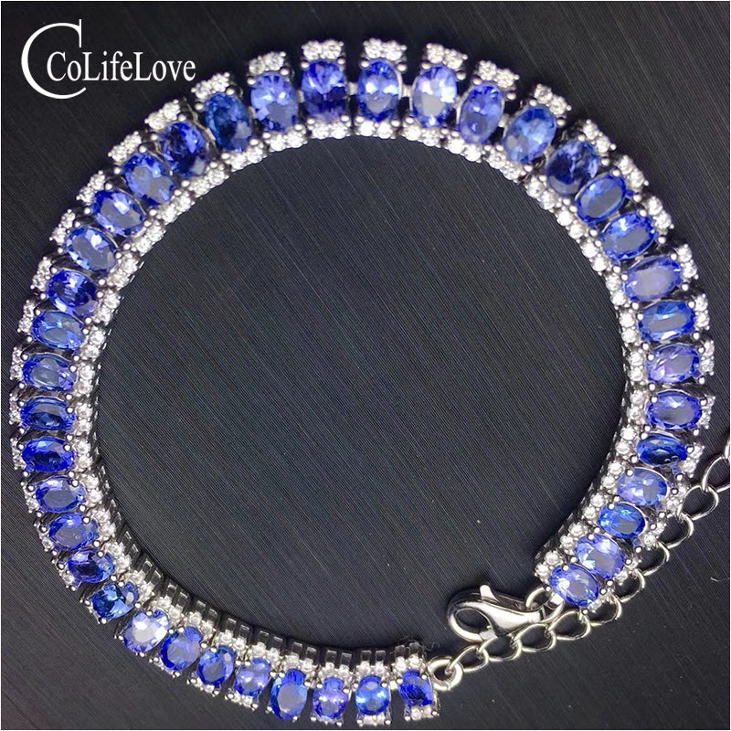 100% real silver tanzanite bracelet for wedding 3 mm * 4 mm natural VS tanzanite bracelet solid 925 silver tanzanite jewelry