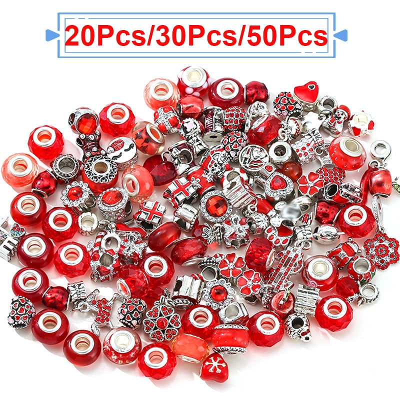 1000 Style Mixed Random Delivery Red Beads Charms Fit Original Brand Bracelets Necklace For Women Couples Jewelry Making