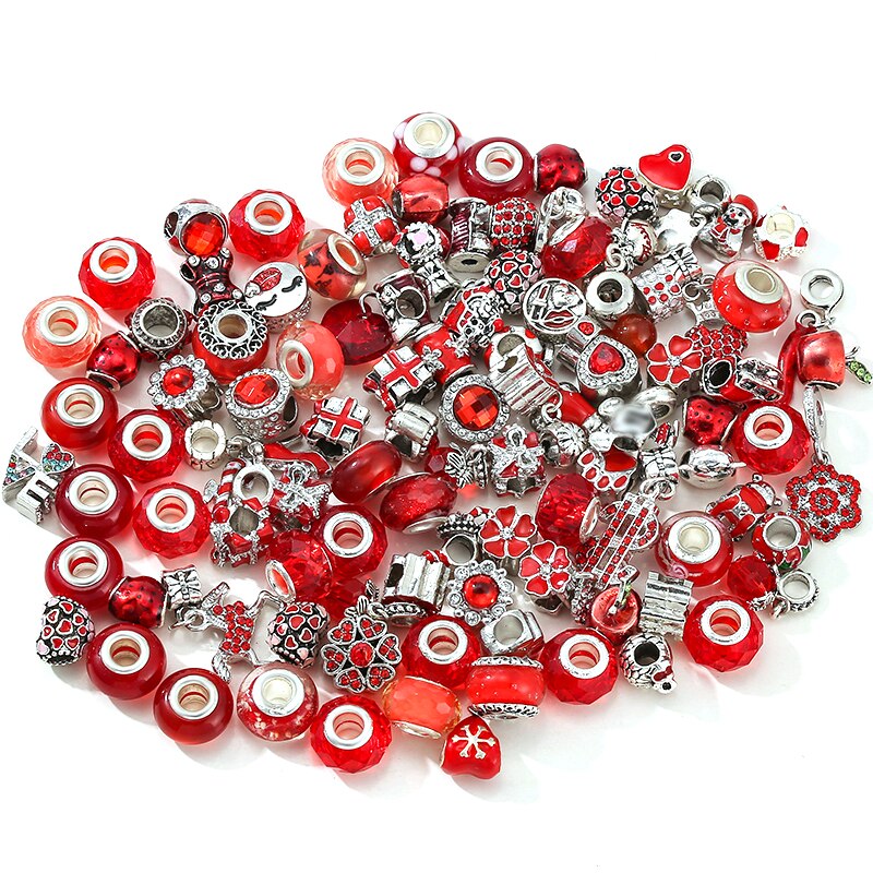 1000 Style Mixed Random Delivery Red Beads Charms Fit Original Brand Bracelets Necklace For Women Couples Jewelry Making