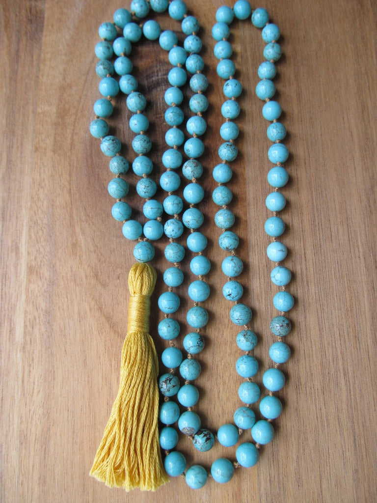 108 Bead Mala Necklace Turquoises Necklace Yoga Jewelry Tassel Necklaces Japa Mala Prayer Beads Meditation Knotted Necklaces