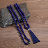 108 Mala 8MM Lapis Lazuli & Green Malachite Beaded Knotted Necklace Men and Women Blessing Charm Jewelry Long Tassel
