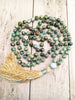 108 Mala Bead Necklace African Turquoises Knotted Necklace Tassel Necklaces Prayer Necklaces Yoga Mala meditation Jewelry