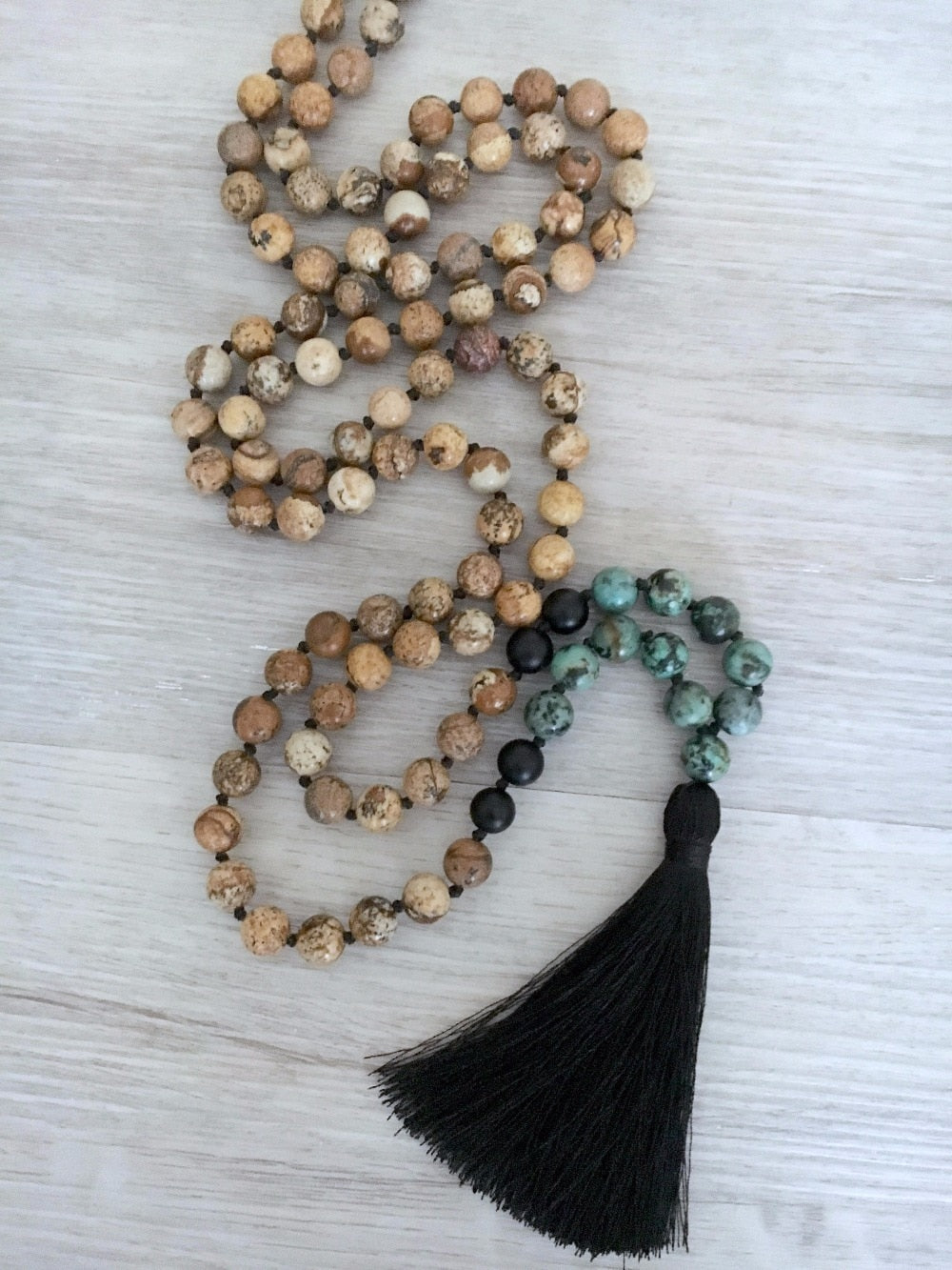 108 Mala Bead Necklace African Turquoises Onyx Necklace Hand Knotted Men's Necklaces Prayer Yoga Meditation Mala Necklaces