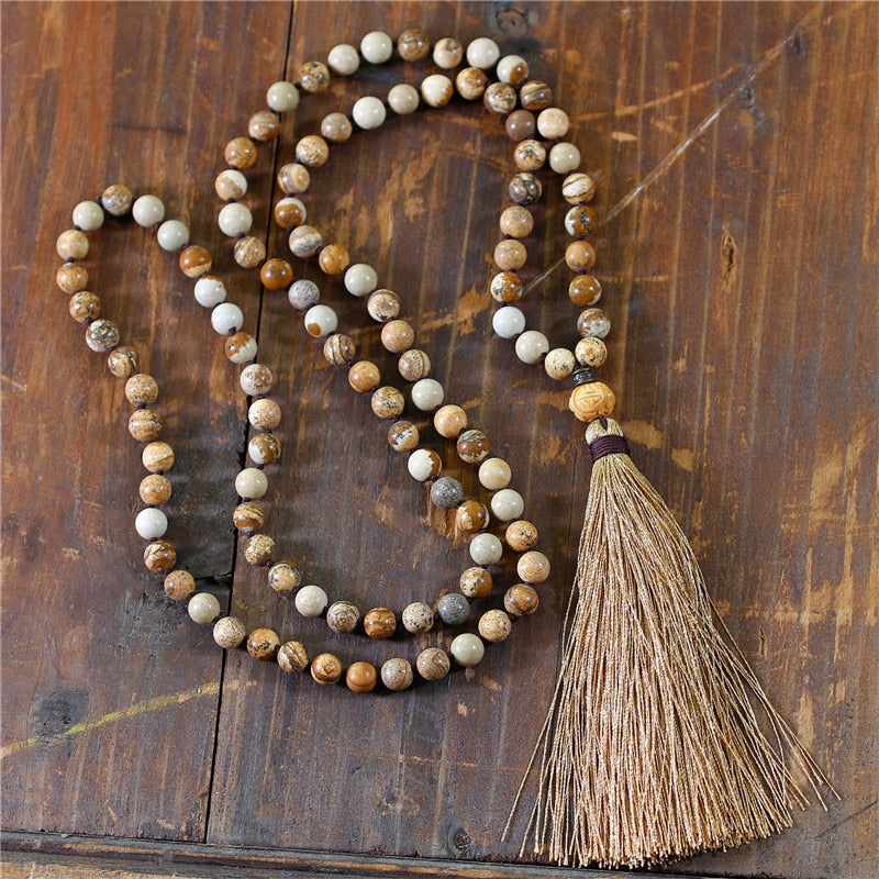 108 mala necklace Handmade 8mm Natural Stone Beaded Necklace with tassel Yoga meditation necklace Gifts Women Religious Jewelry