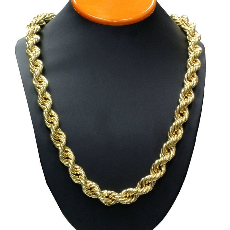 10MM Massive Twisted Chain Yellow Gold Filled Classic Men's Neck Chain 30 Inches Long Chain Necklace Punk Hip hop Accessories