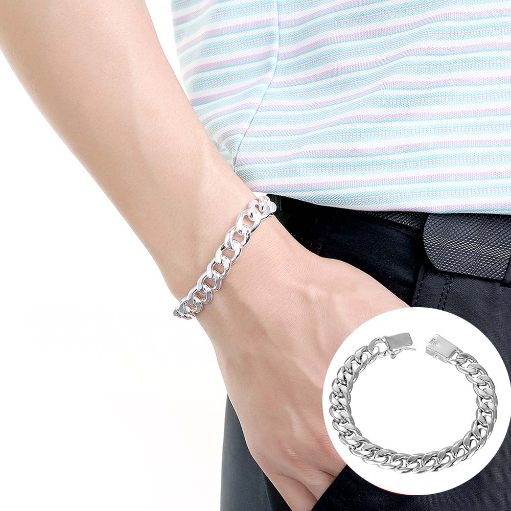 10MM Men Chain Bracelet 925 Stamp Silver Color Cuban Link Charm Girls Women Chain Bangles Jewelry Gift Christmas