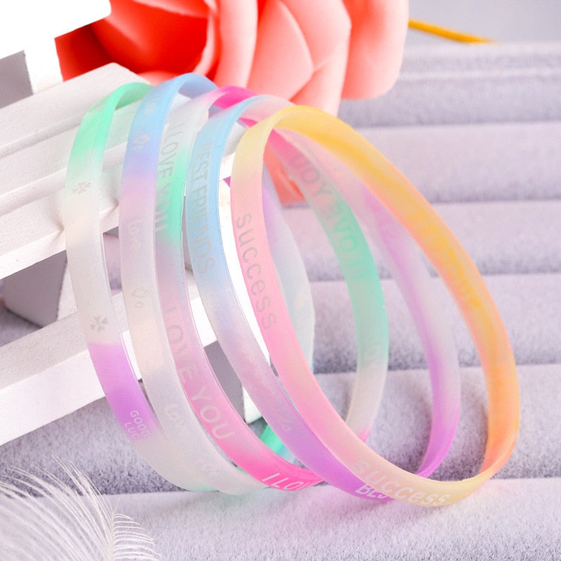 10PCS Child Luminous Silicone Bracelet Candy-Colored Letters Movement Bracelet  Printing Rubber Wrist Strap  Baby Jewelry