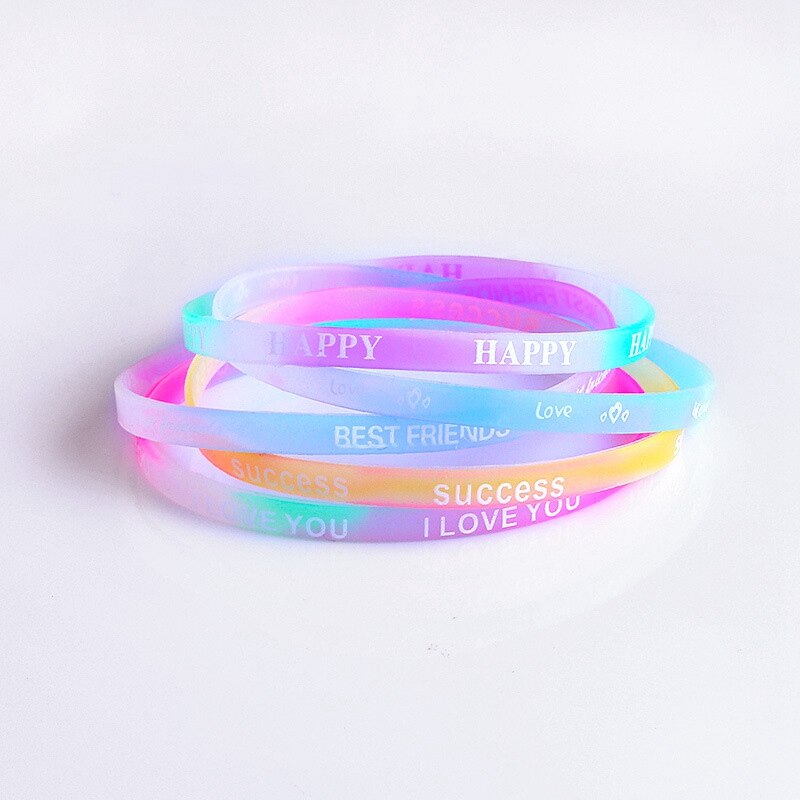 10PCS Child Luminous Silicone Bracelet Candy-Colored Letters Movement Bracelet  Printing Rubber Wrist Strap  Baby Jewelry