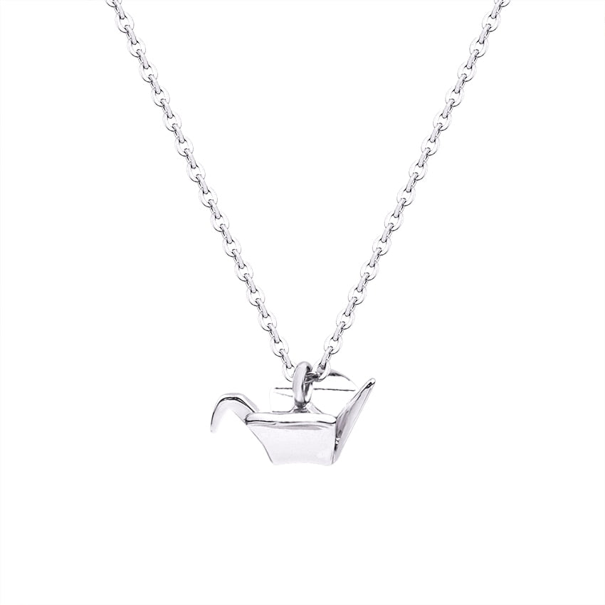 10PCS Handmade Cute Bird Pigeon Simple Paper 3D Origami Crane Necklace for Women Vintage Link Chain Statement Choker Party Gift