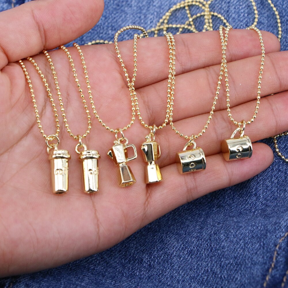 10PCS, Hip Hop Gold Color 3D Coffee Drink Bottle Cup Pendants Necklace For Women Men Charms Jewelry