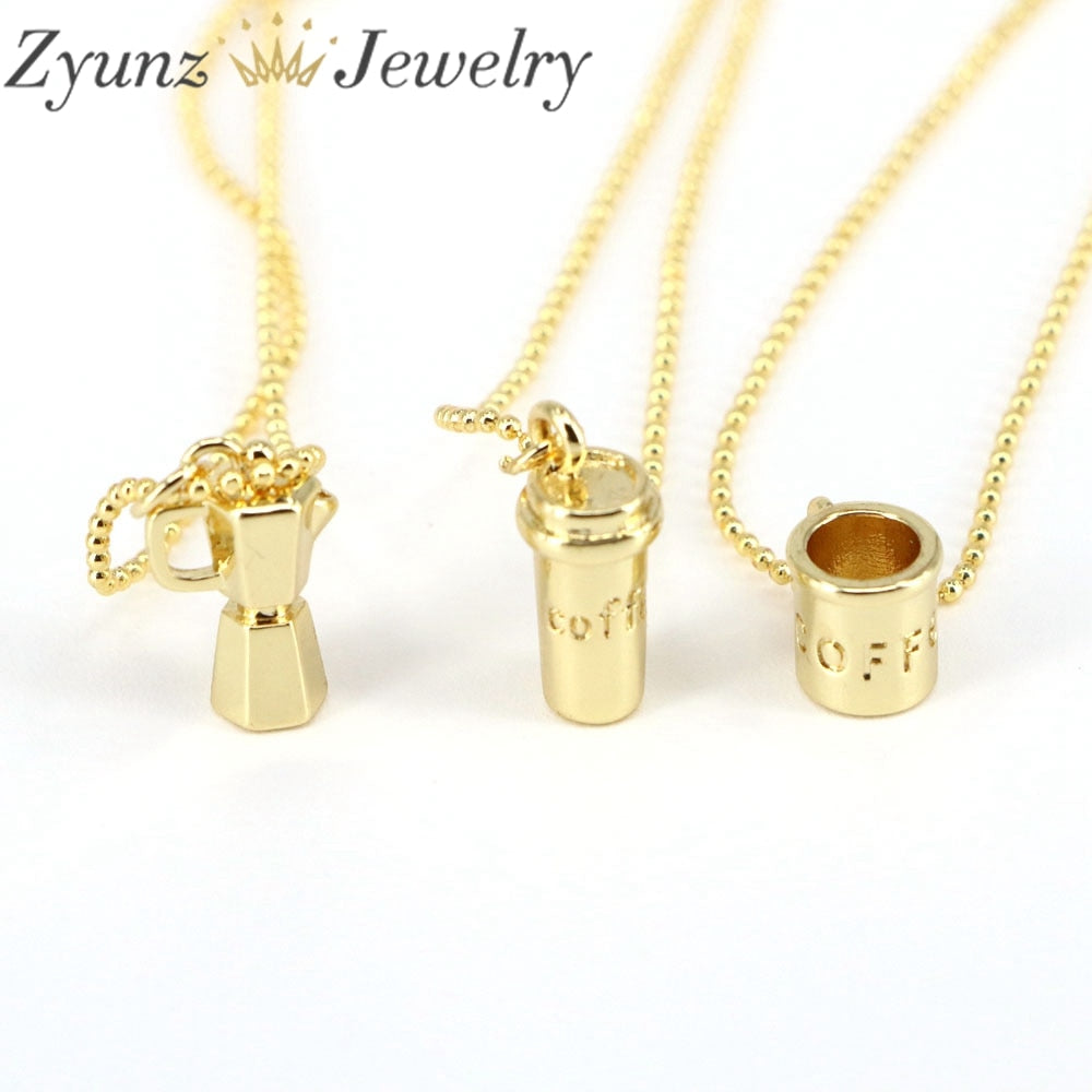 10PCS, Hip Hop Gold Color 3D Coffee Drink Bottle Cup Pendants Necklace For Women Men Charms Jewelry