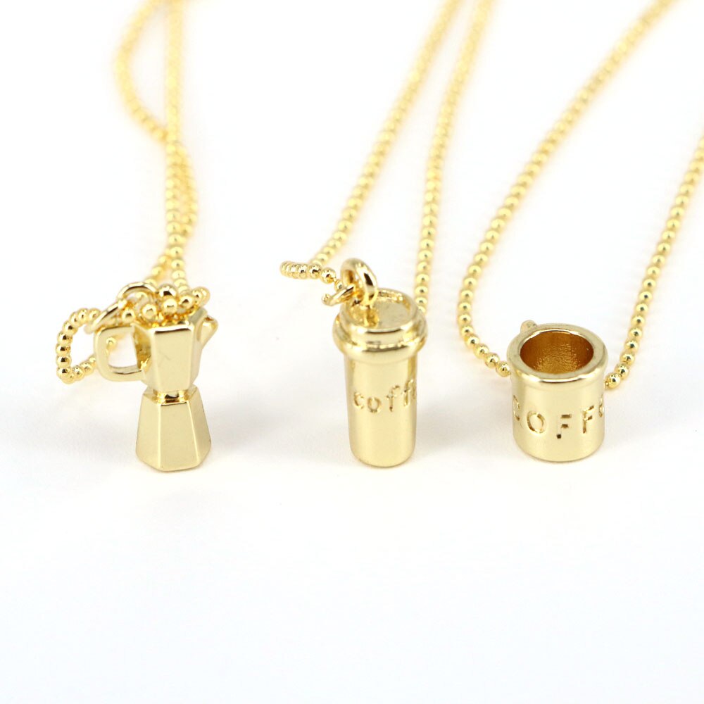 10PCS, Hip Hop Gold Color 3D Coffee Drink Bottle Cup Pendants Necklace For Women Men Charms Jewelry