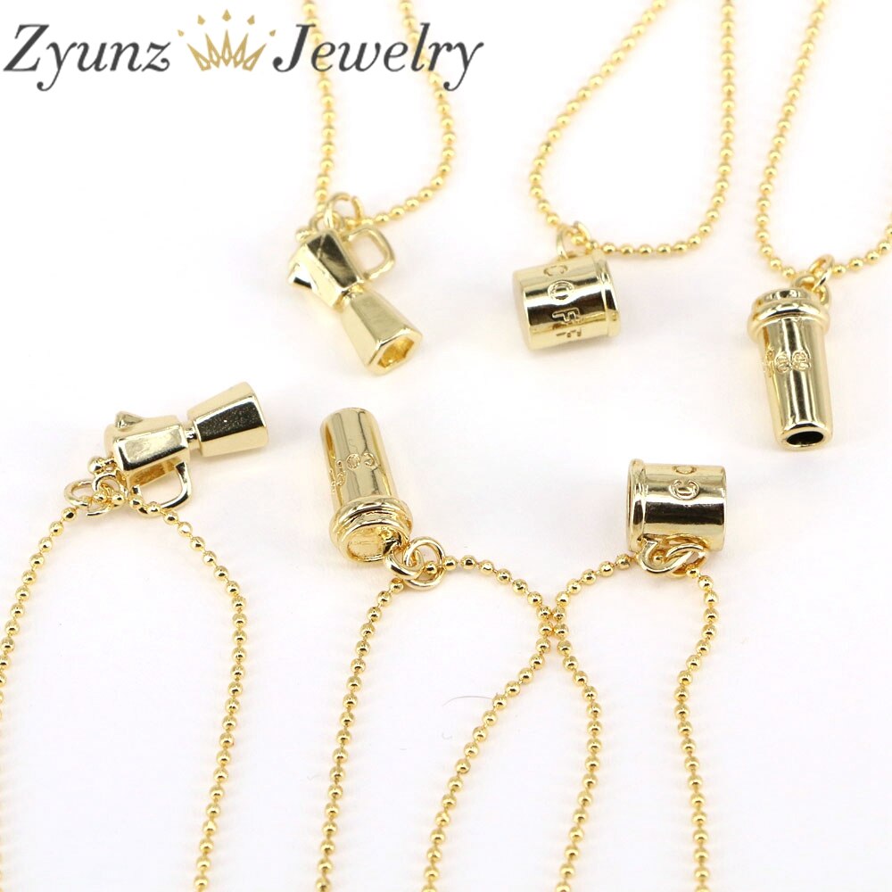 10PCS, Hip Hop Gold Color 3D Coffee Drink Bottle Cup Pendants Necklace For Women Men Charms Jewelry