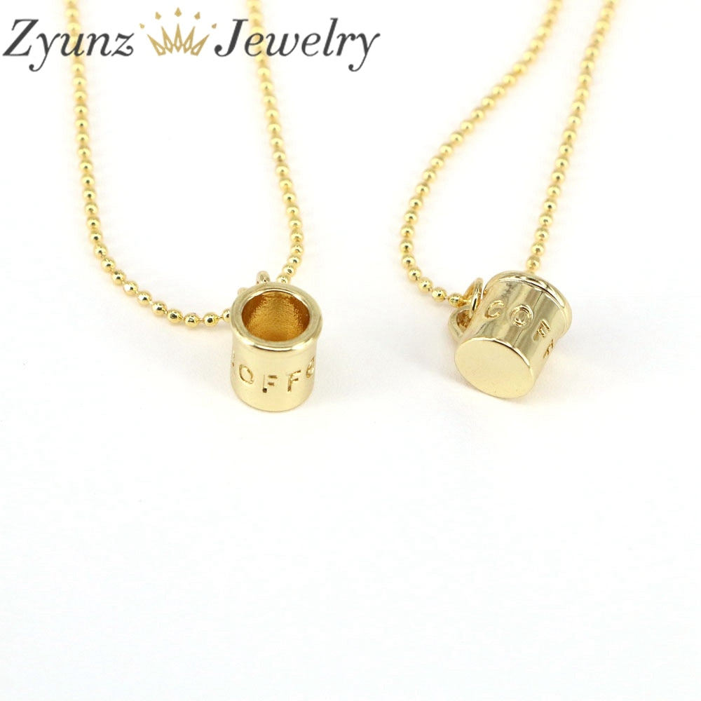 10PCS, Hip Hop Gold Color 3D Coffee Drink Bottle Cup Pendants Necklace For Women Men Charms Jewelry