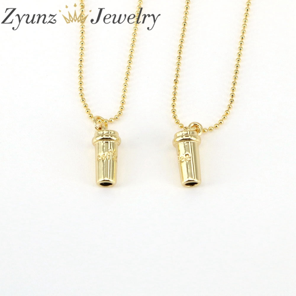 10PCS, Hip Hop Gold Color 3D Coffee Drink Bottle Cup Pendants Necklace For Women Men Charms Jewelry
