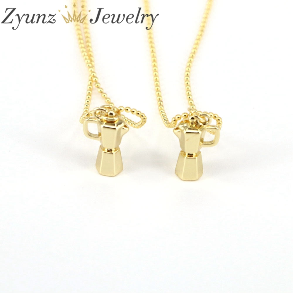 10PCS, Hip Hop Gold Color 3D Coffee Drink Bottle Cup Pendants Necklace For Women Men Charms Jewelry