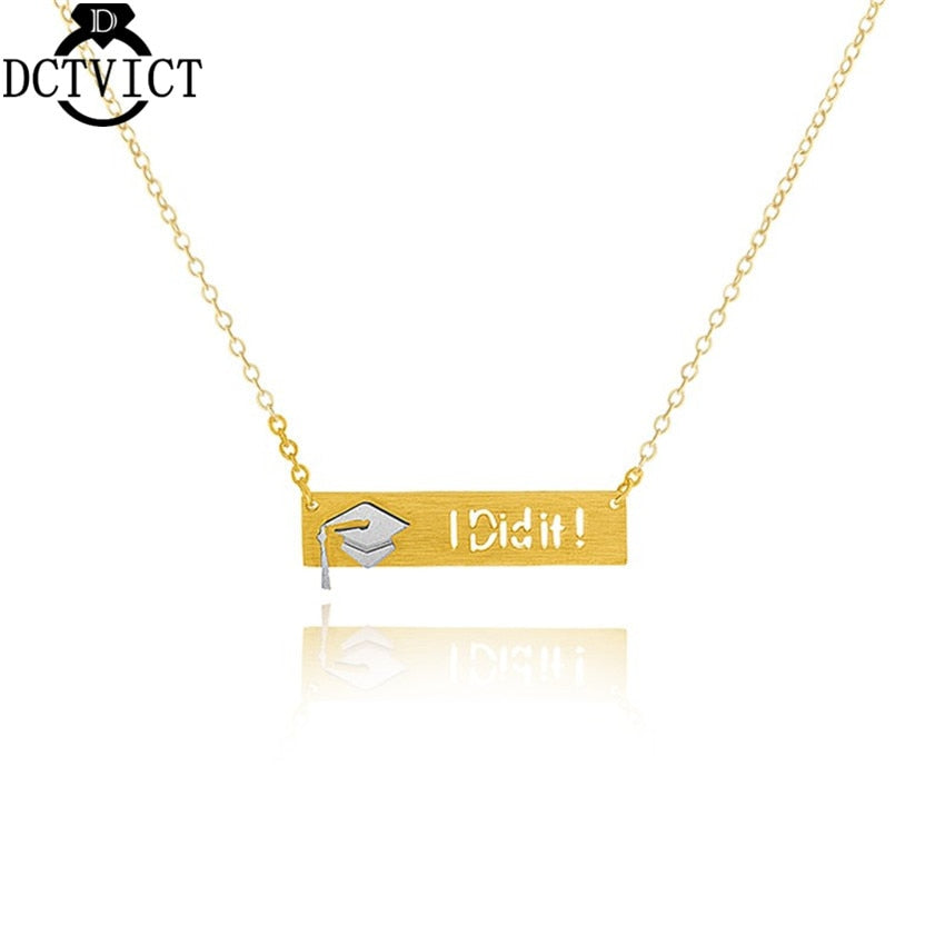 10Pc Dainty Letter I Did It Bachelor Cap Bar Chokers Necklace Stainless Steel Pendant Women Necklaces Punk Geometric Jewelry