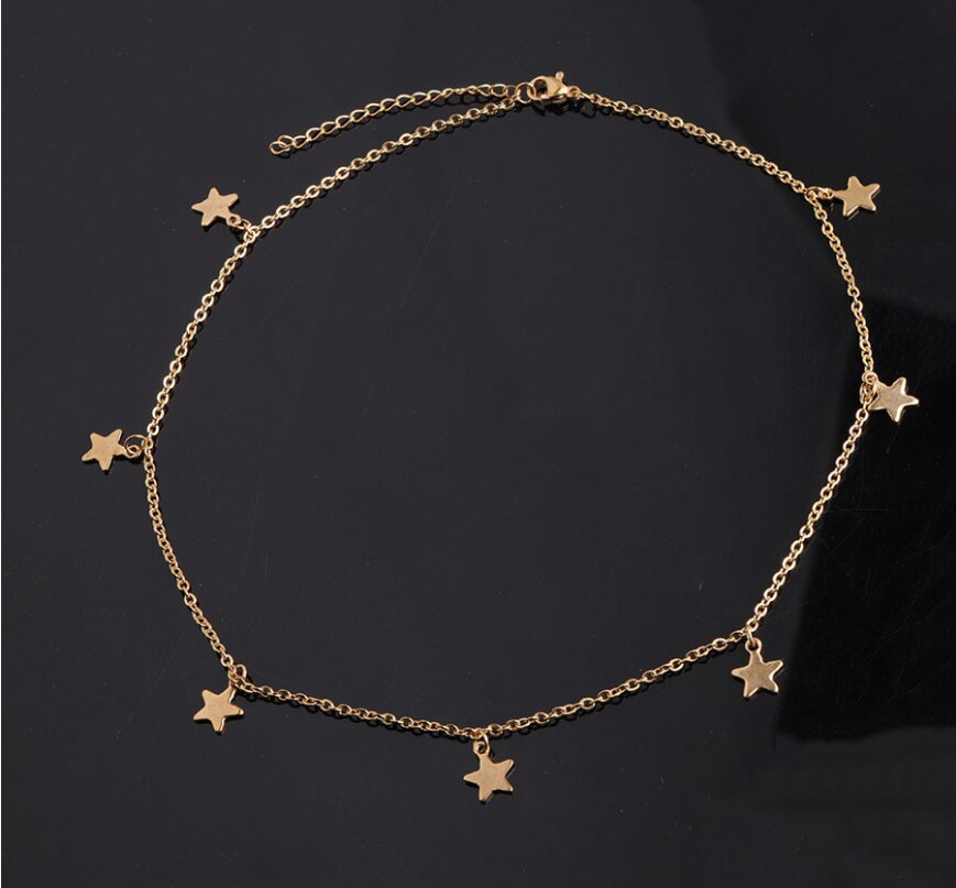 10Pcs/Lot Best-selling 7 Star Short Necklace With Stainless Steel Pentagram Clavicle Chain