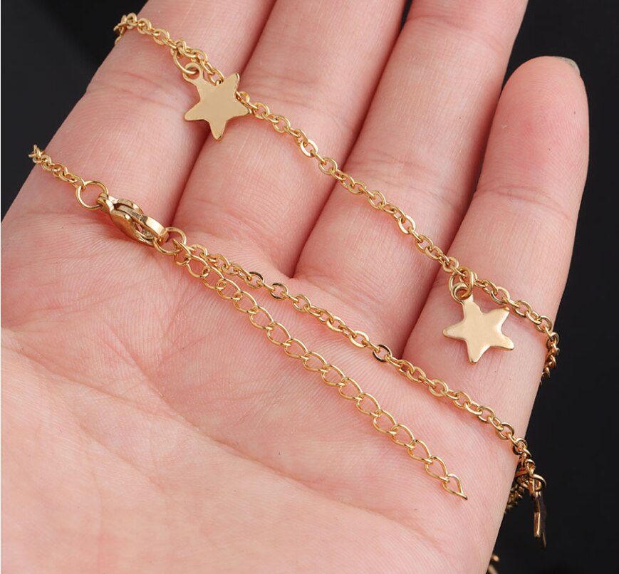10Pcs/Lot Best-selling 7 Star Short Necklace With Stainless Steel Pentagram Clavicle Chain