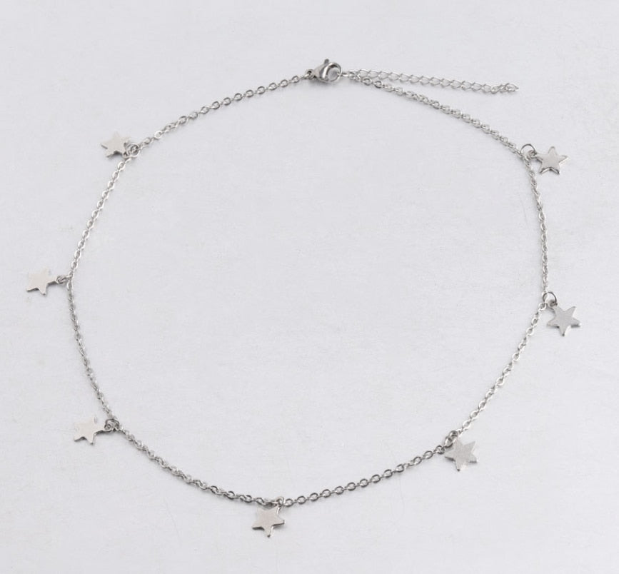 10Pcs/Lot Best-selling 7-star Short Necklace With Stainless Steel Pentagram Clavicle Chain  For Women's Christmas Jewelry