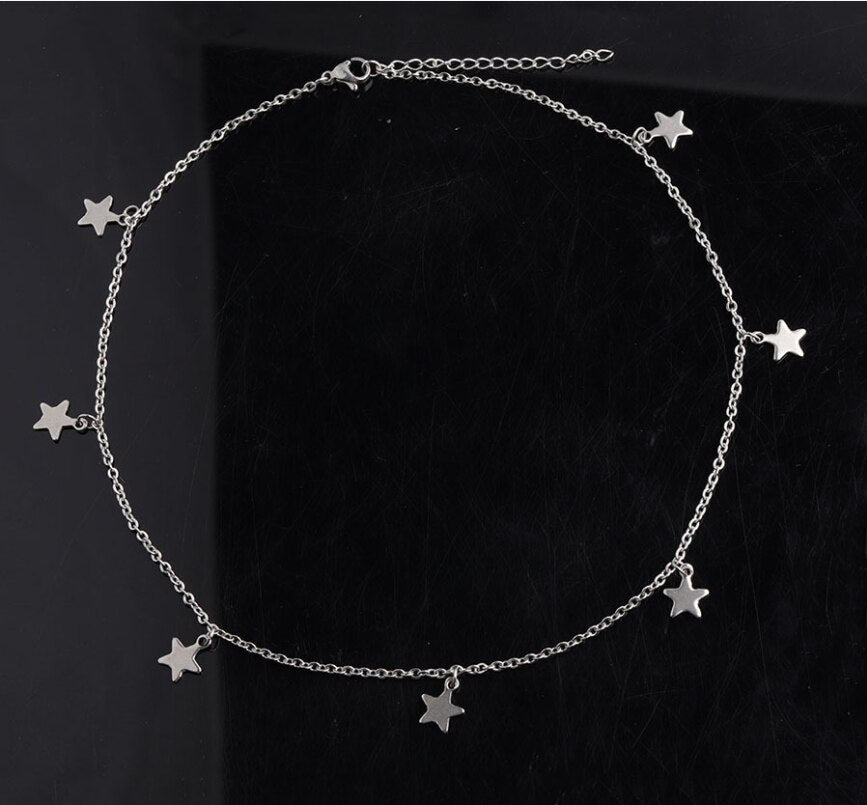10Pcs/Lot Best-selling 7-star Short Necklace With Stainless Steel Pentagram Clavicle Chain  For Women's Christmas Jewelry