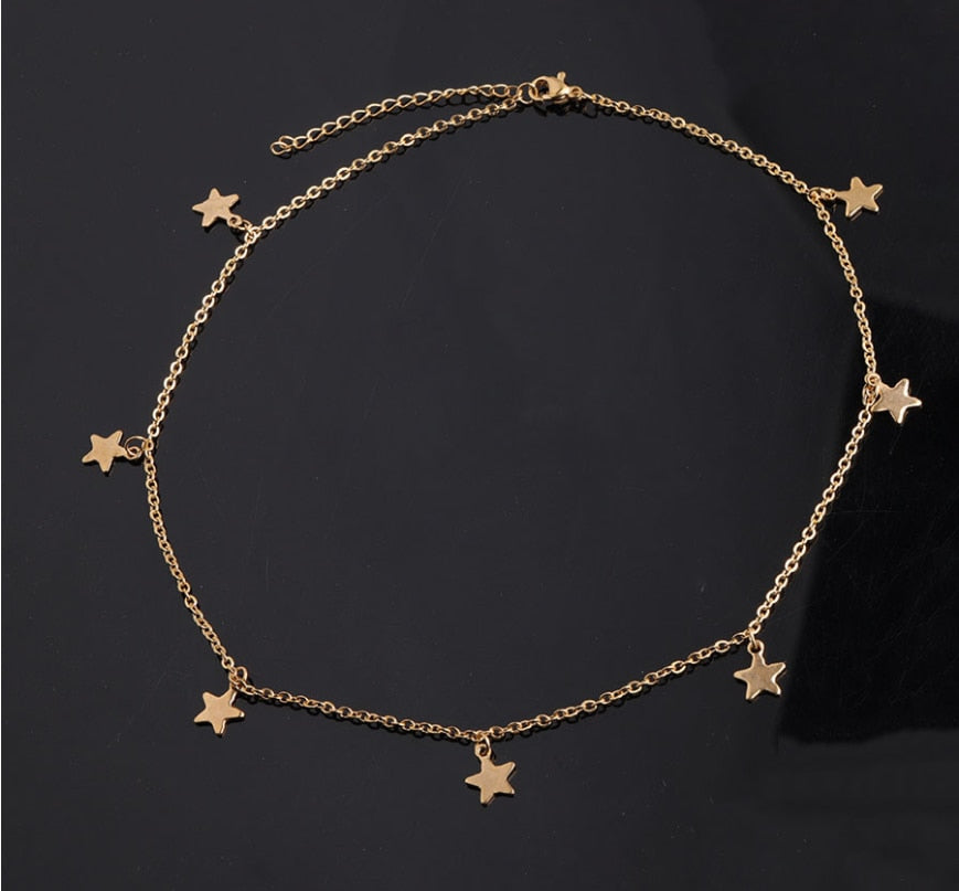 10Pcs/Lot Best-selling 7-star Short Necklace With Stainless Steel Pentagram Clavicle Chain  For Women's Christmas Jewelry