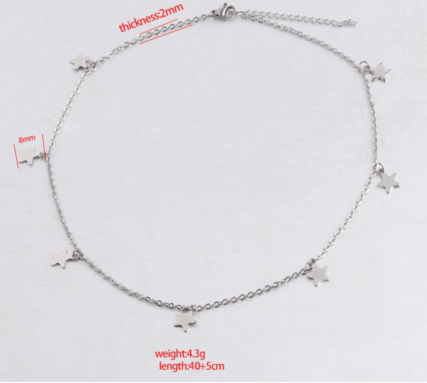 10Pcs/Lot Best-selling 7-star Short Necklace With Stainless Steel Pentagram Clavicle Chain  For Women's Christmas Jewelry
