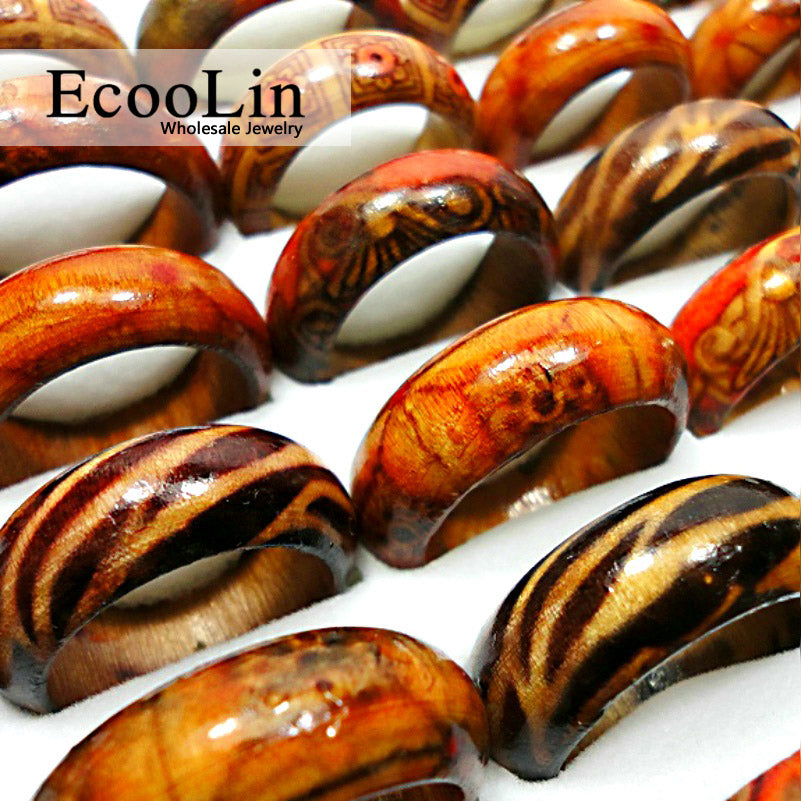 10Pcs/Lot Fashion Wooden Rings For Women Men Wholesale Cheap Wood Jewelry Ring Lots Mixed US size 6-10# LR001 Christmas Gift