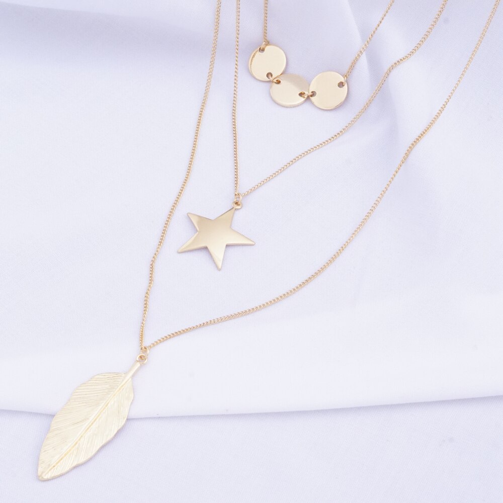 10Pcs Multilayer Hyperbole Pendant Choker Necklaces Women Gold/Silver Color Beads Round Square Triangle Jewelry