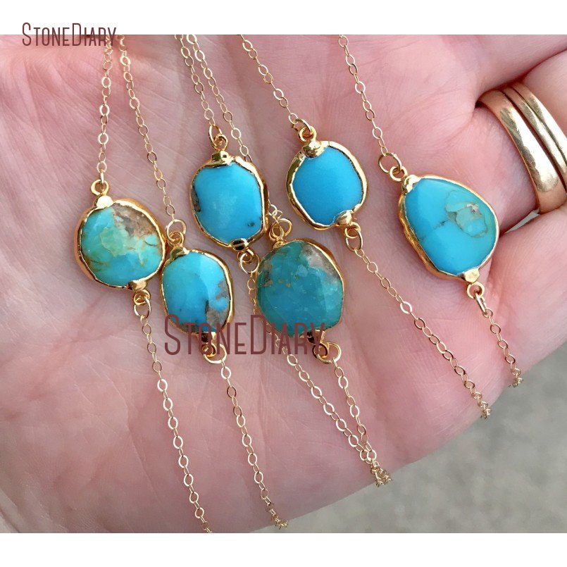 10Pcs Necklace Boho Rough Cut Freeform Turquoises Gold Fill Necklace Filled Minimalist Rustic Turquoises 18inch-32inch NM14799
